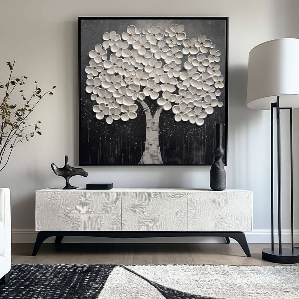 Luxury Statement Wall Art | 3D White Tree of Life Canvas #AA 029