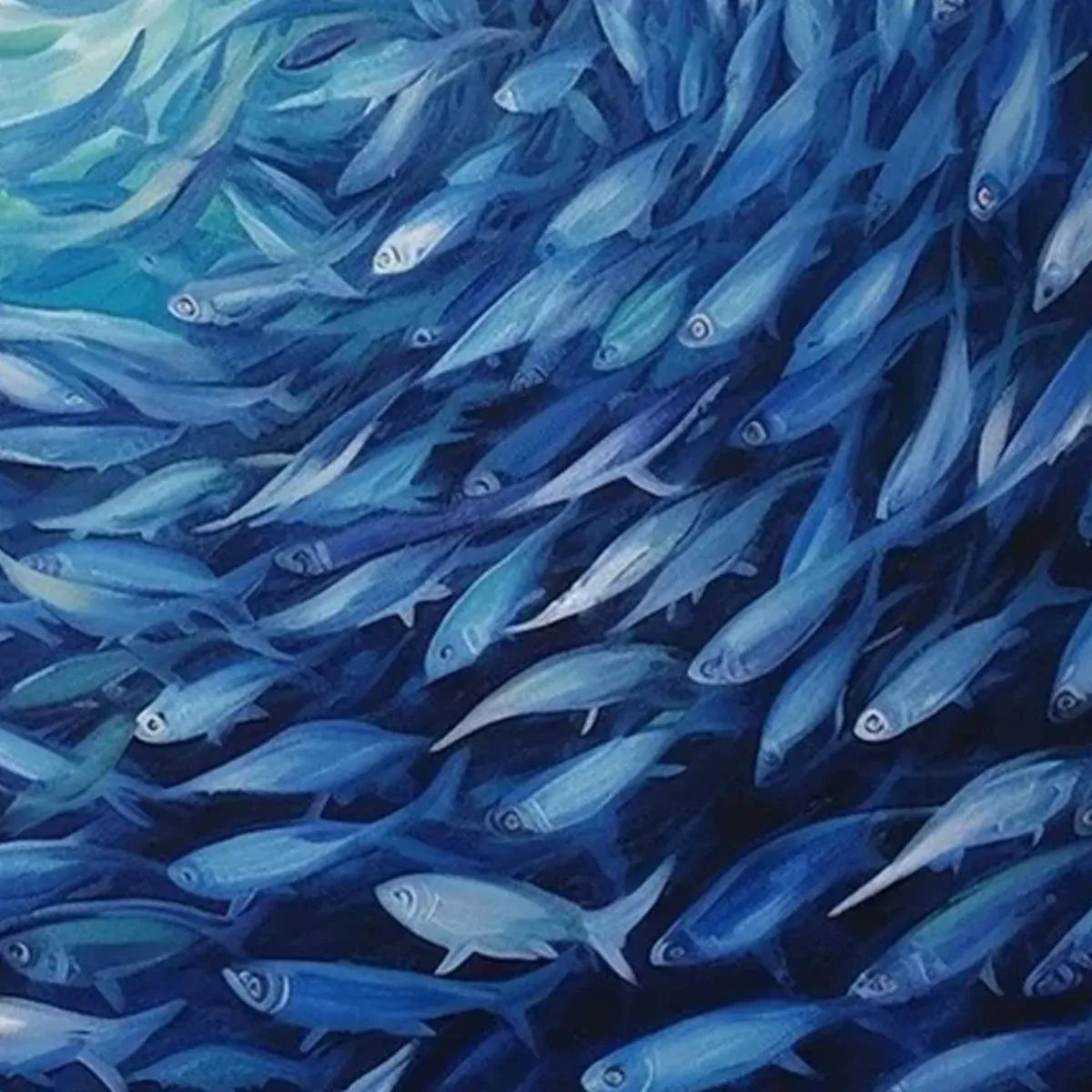 Swirling Blue Fish Painting | Large Textured Ocean Life Art #ZZ 240