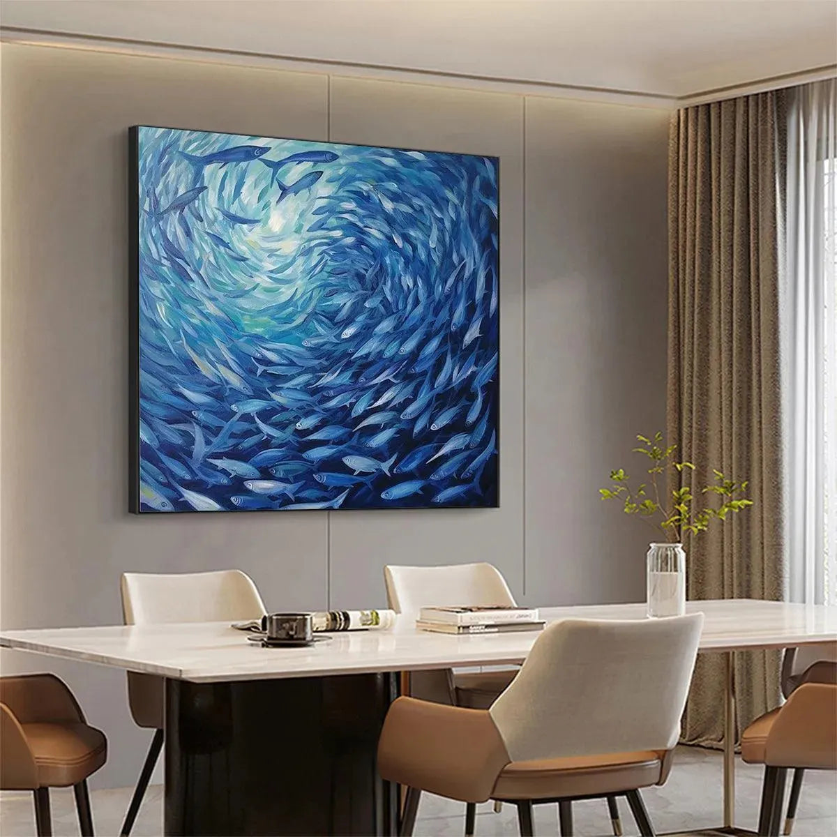 Swirling Blue Fish Painting | Large Textured Ocean Life Art #ZZ 240