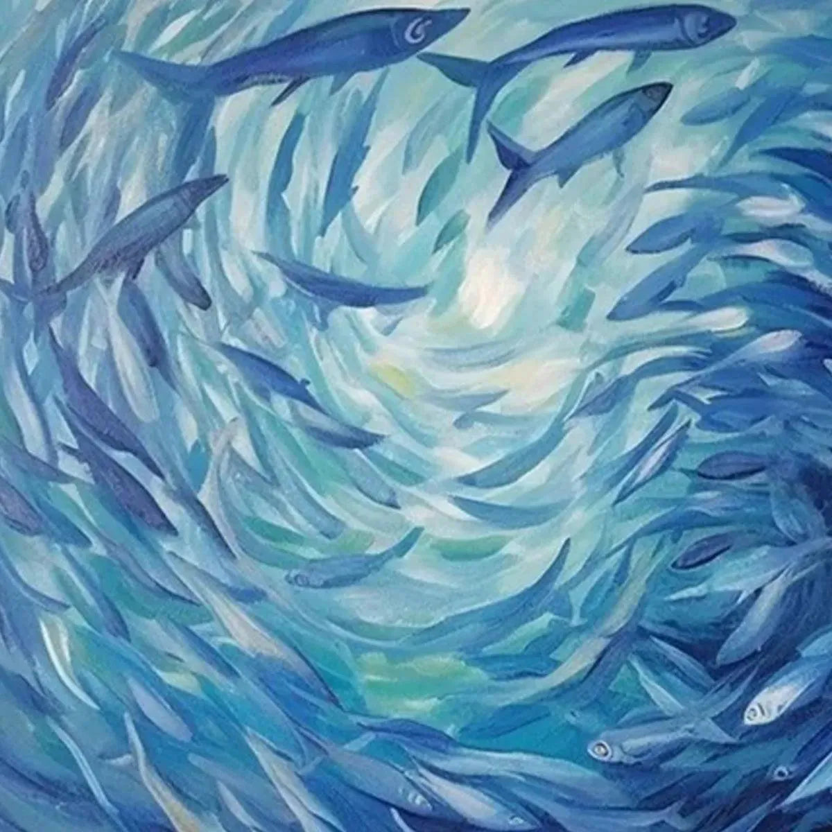 Swirling Blue Fish Painting | Large Textured Ocean Life Art #ZZ 240