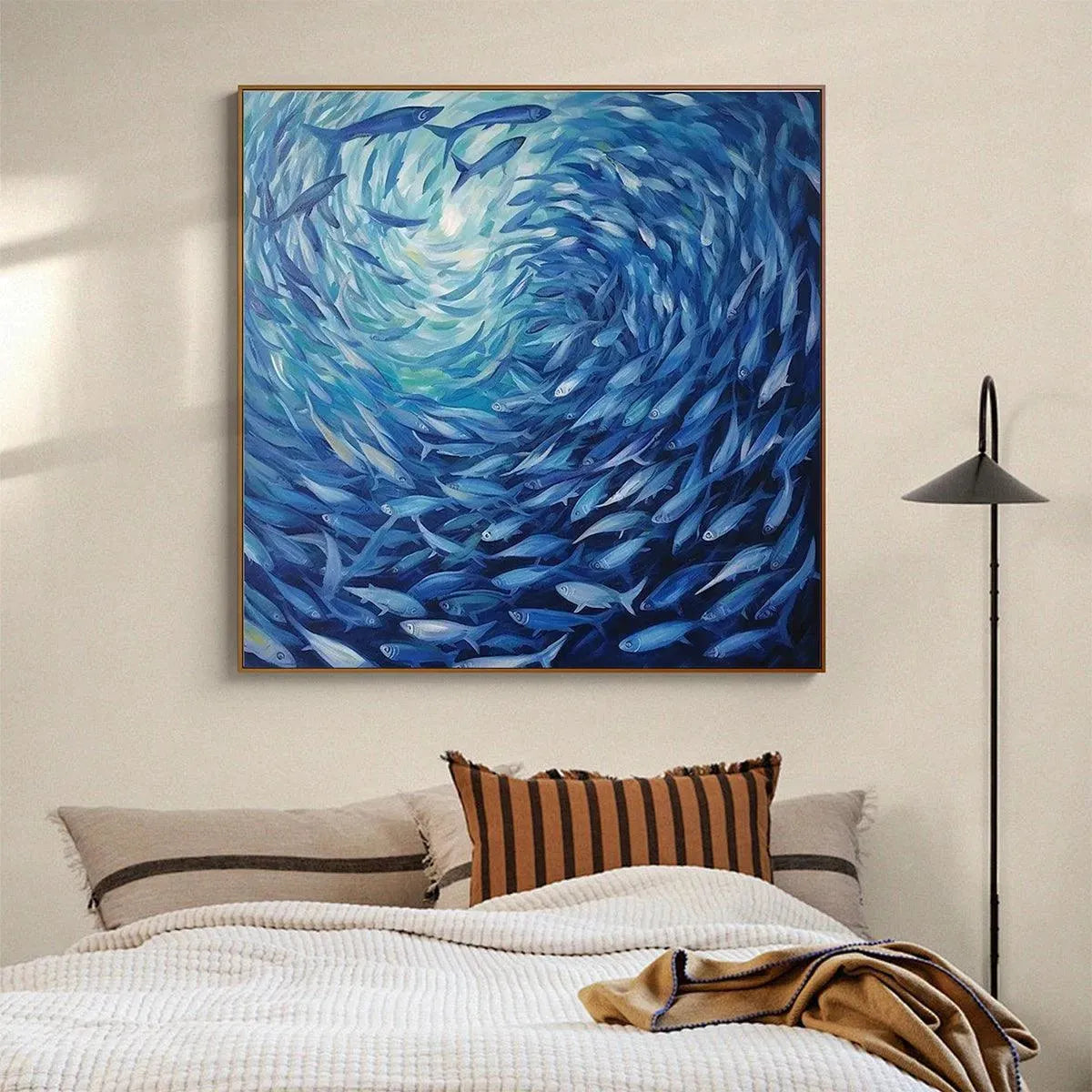Swirling Blue Fish Painting | Large Textured Ocean Life Art #ZZ 240