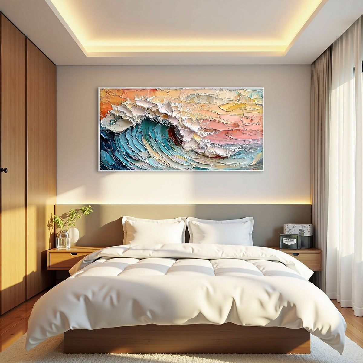 Colorful Sunset Wave Painting | Large Textured Ocean Art #AA 129