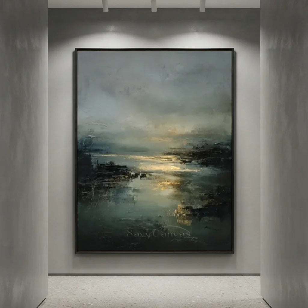 Handpainted Impressionist Ocean & Sky Gold Horizon Oil Painting #ZC 54