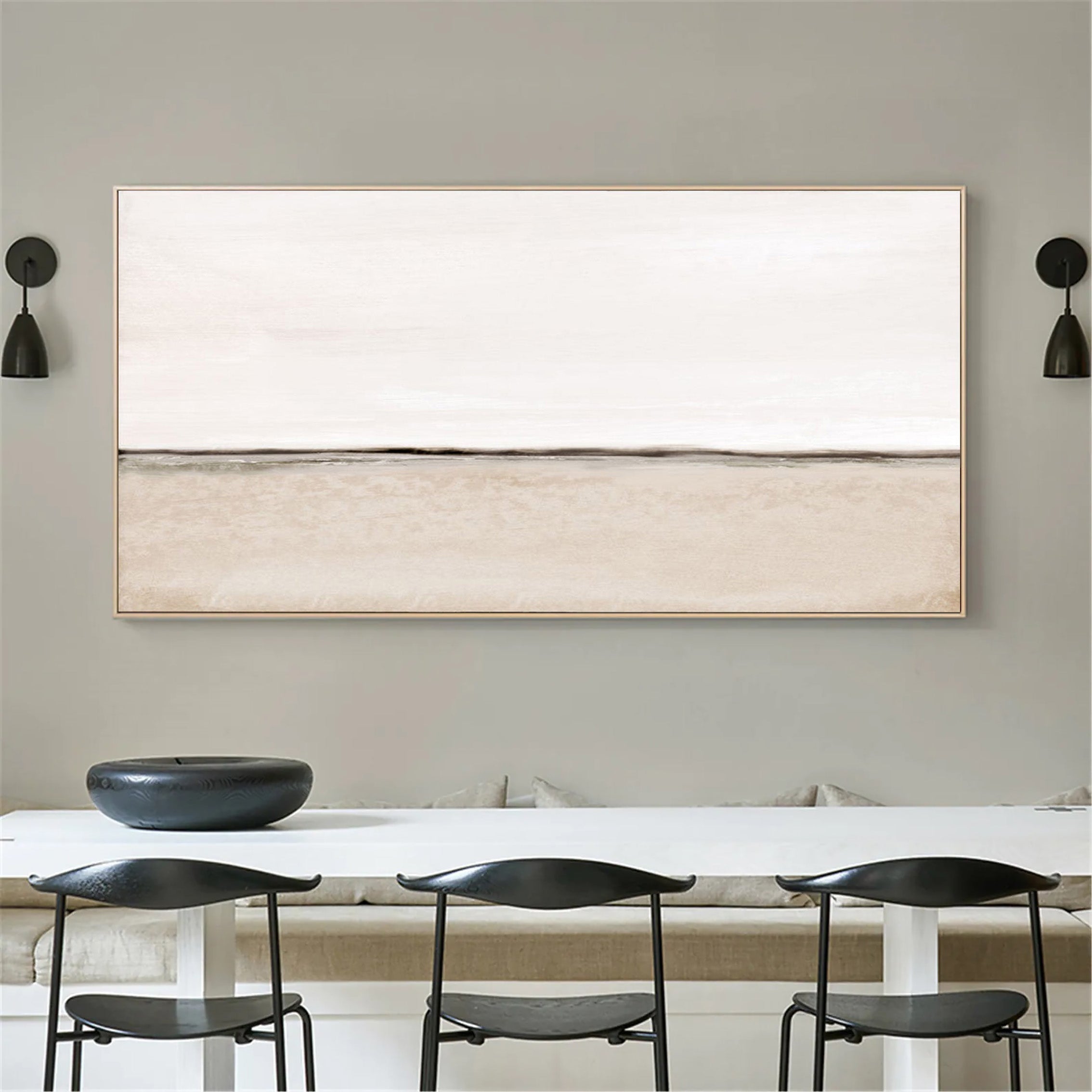 Modern Minimalist Abstract Oil Painting - White and Beige #JJ 105