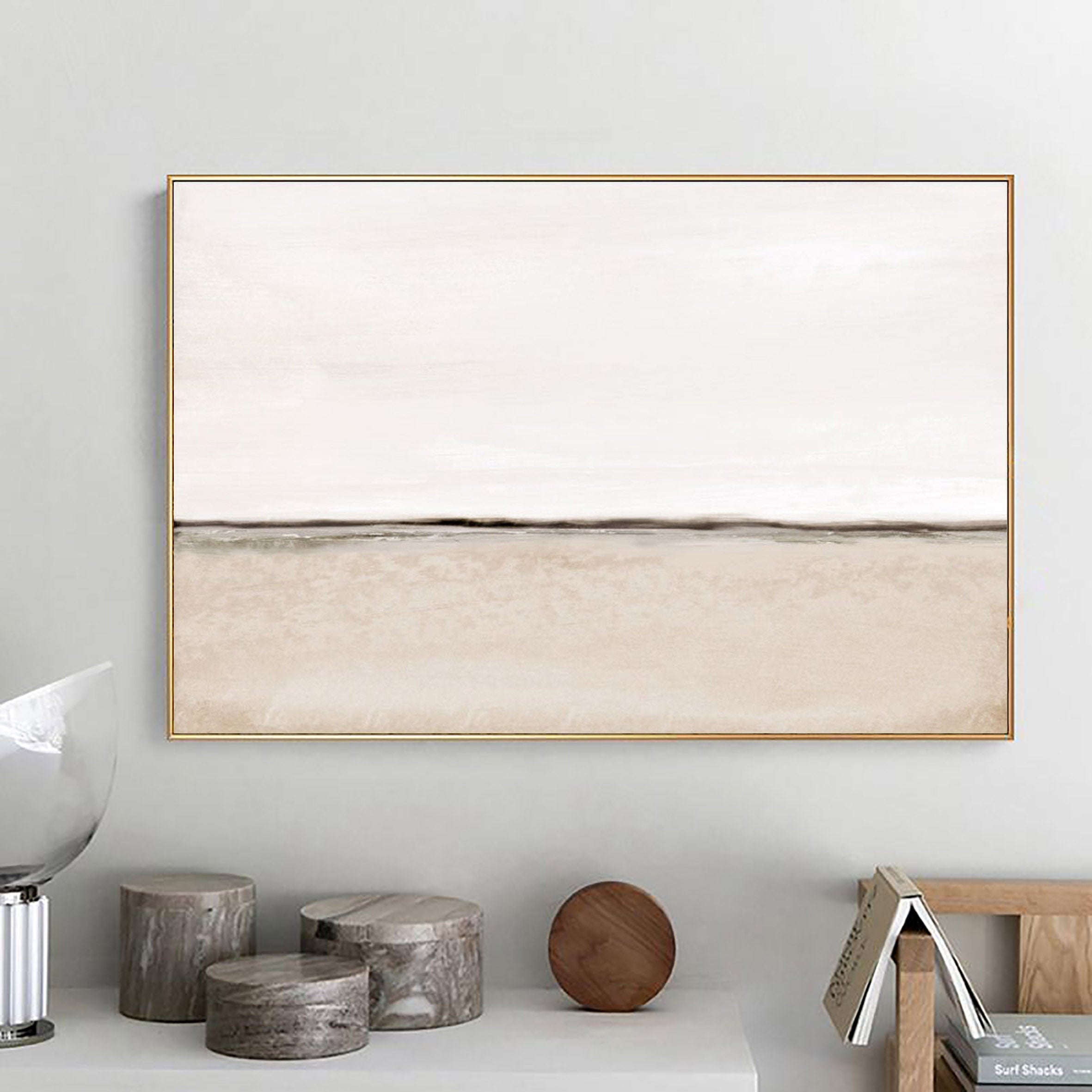 Modern Minimalist Abstract Oil Painting - White and Beige #JJ 105