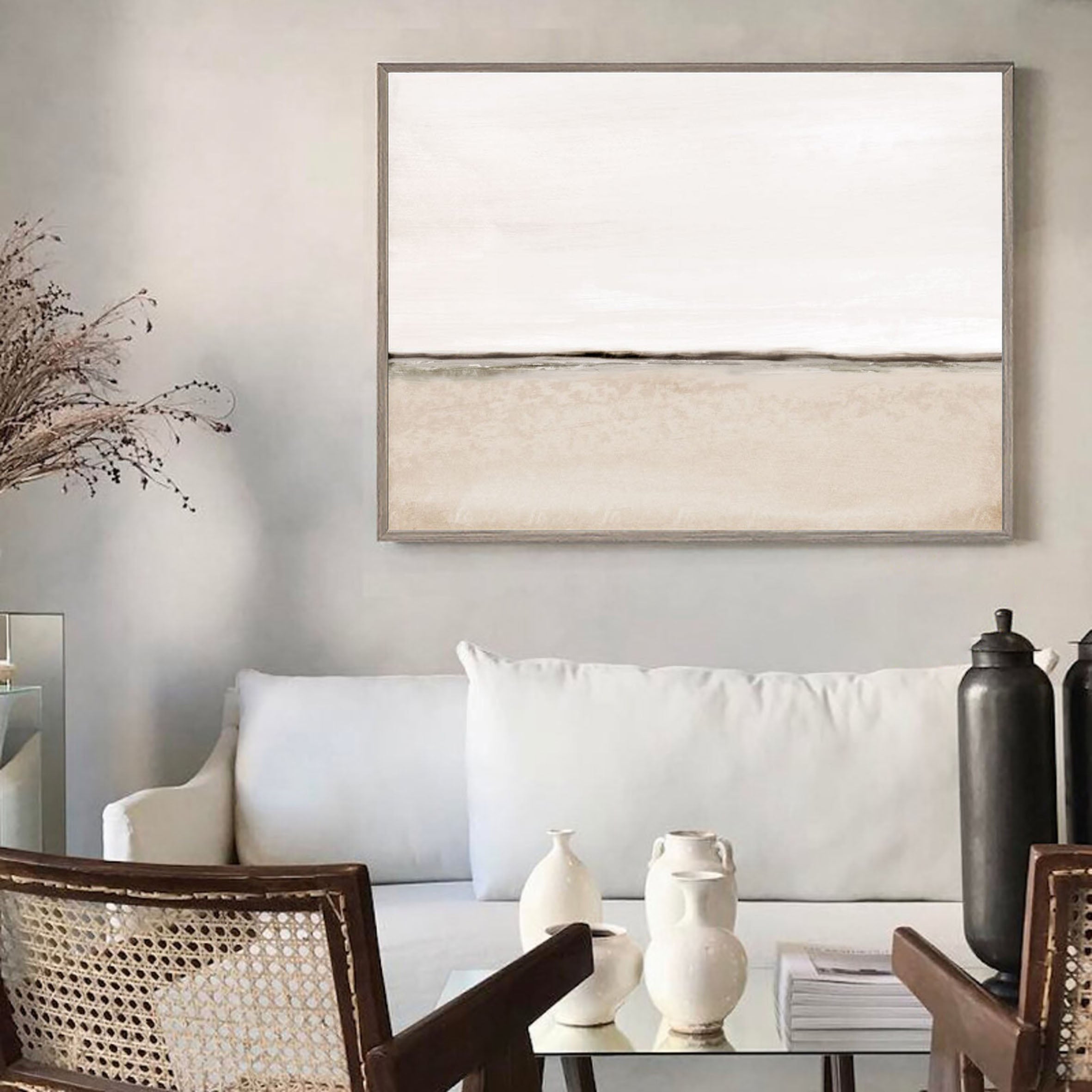 Modern Minimalist Abstract Oil Painting - White and Beige #JJ 105