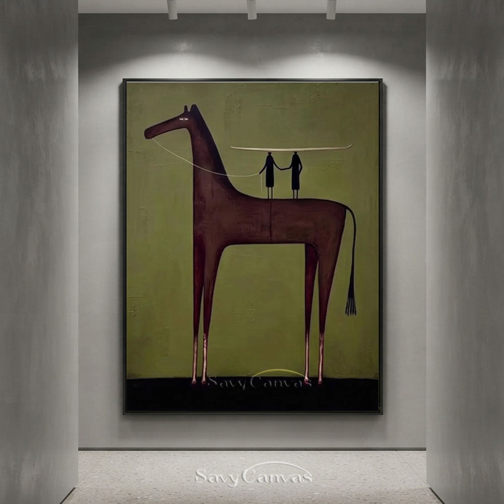 Surrealist Olive Green Abstract Horse Oil Painting #SS 220