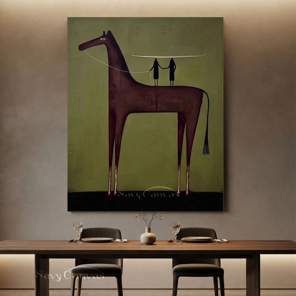 Surrealist Olive Green Abstract Horse Oil Painting #SS 220