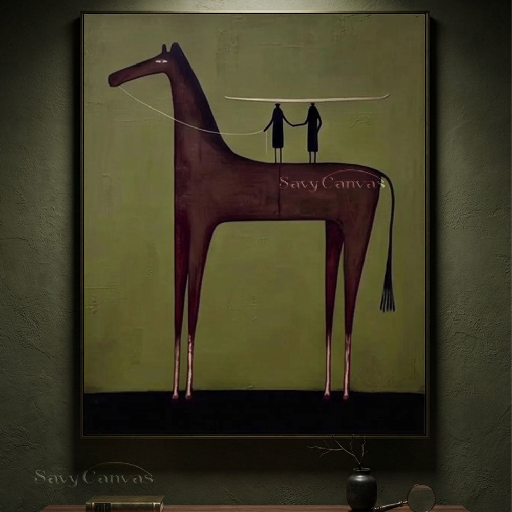 Surrealist Olive Green Abstract Horse Oil Painting #SS 220