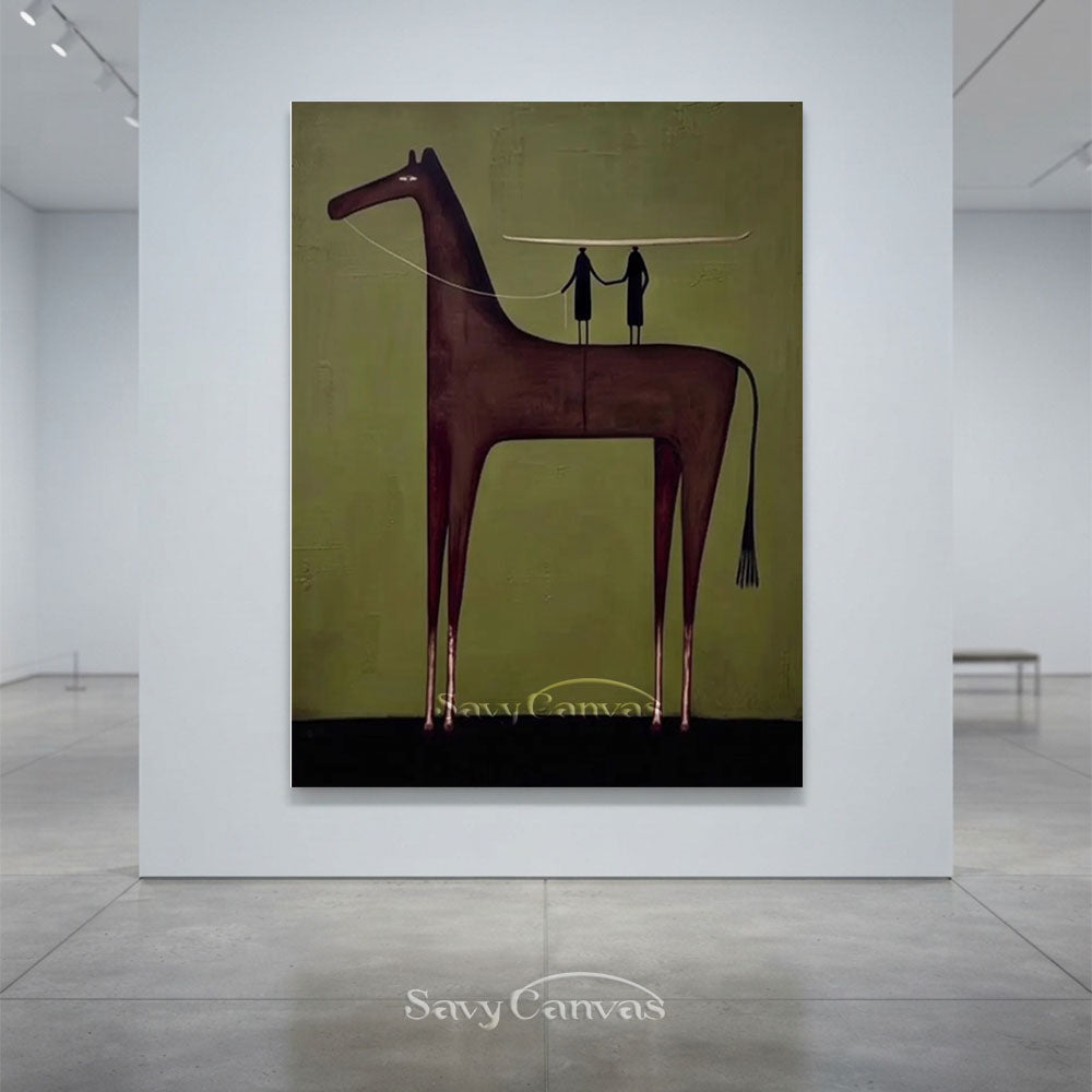 Surrealist Olive Green Abstract Horse Oil Painting #SS 220