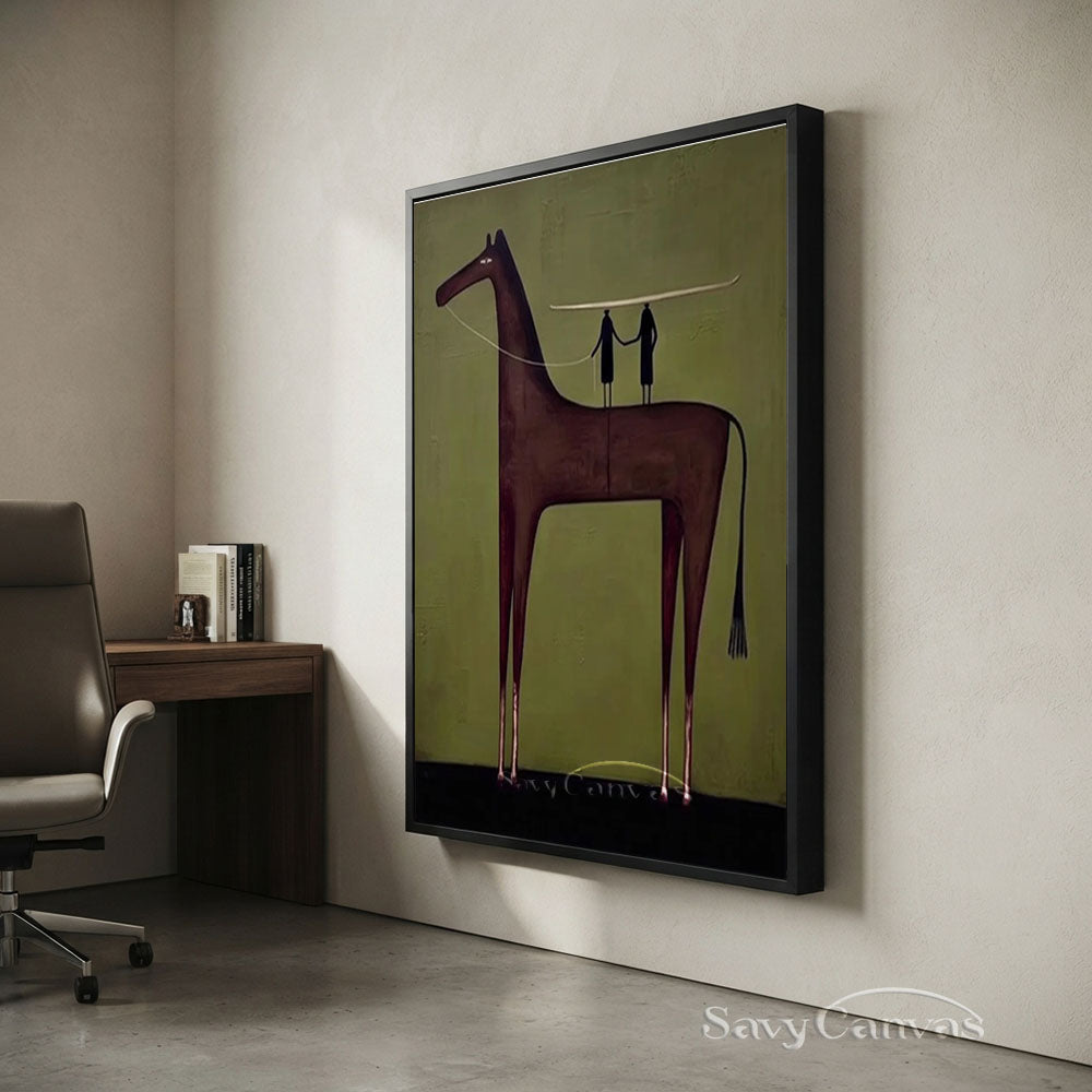 Surrealist Olive Green Abstract Horse Oil Painting #SS 220