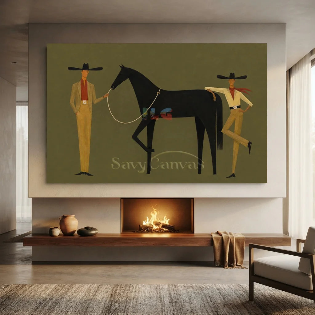 Expressionist Western Cowboy Panoramic Oil Painting #SS 361