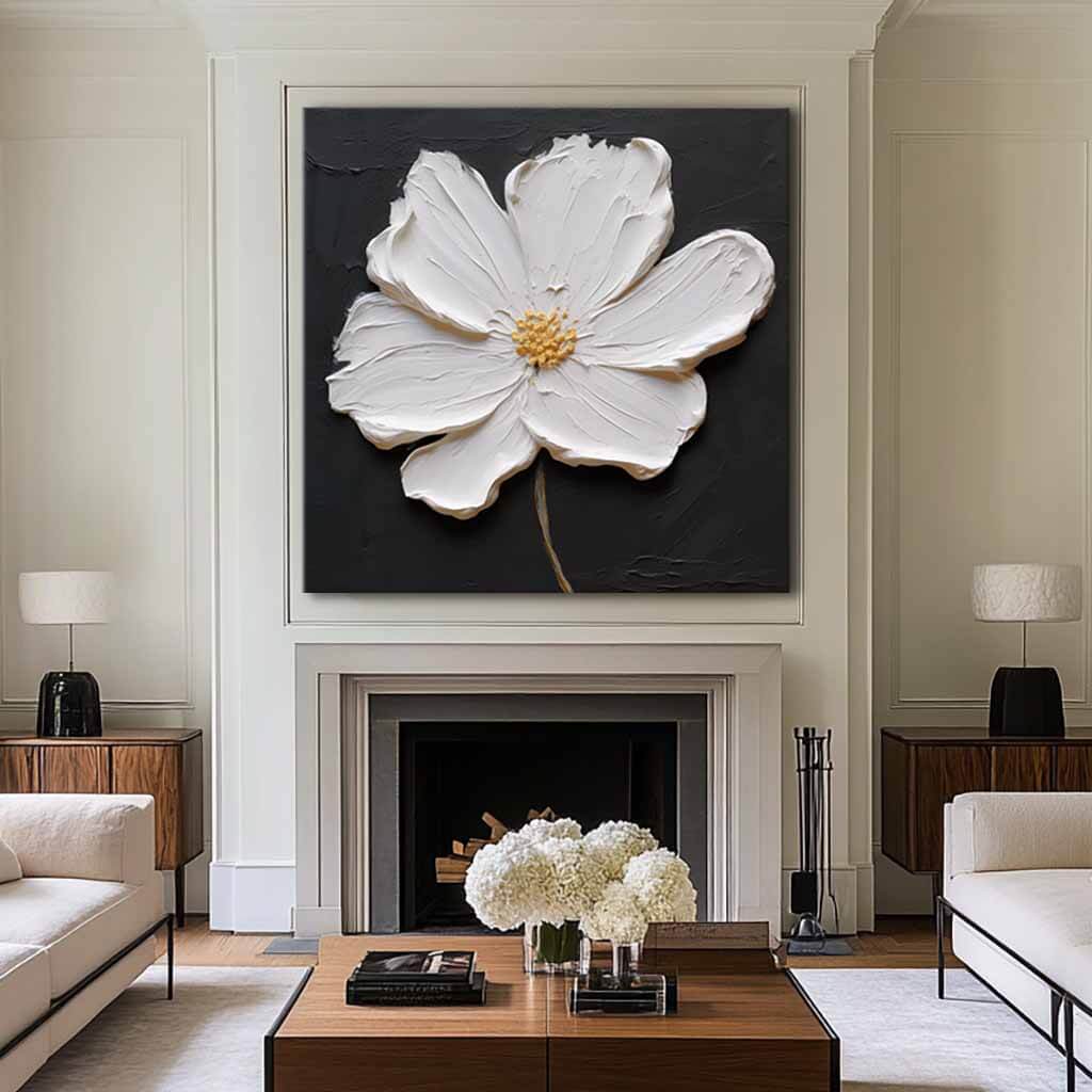 Textured 3D White Flower Painting | Impasto Floral Wall Art #AA 051