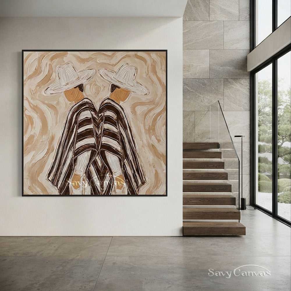 Abstract Two Cowboys Brown Oil Painting #ZC 006