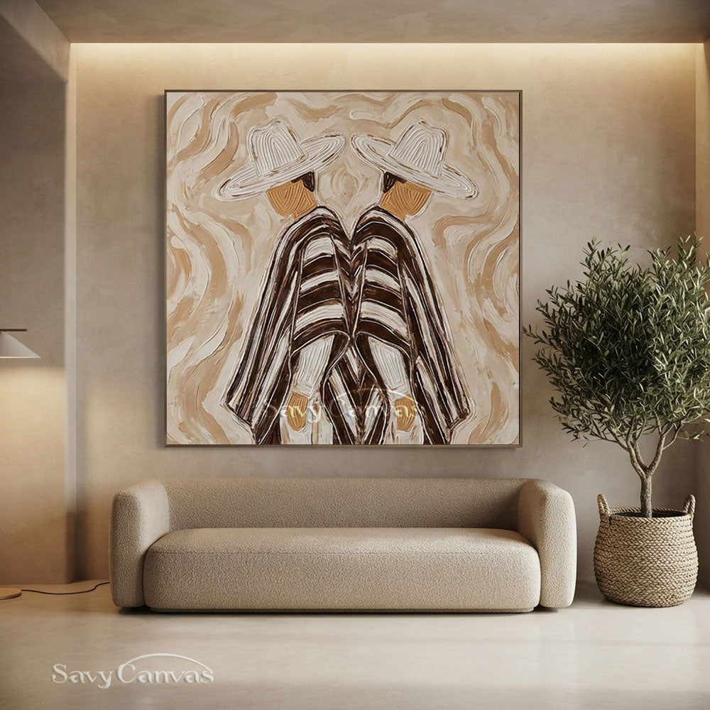 Abstract Two Cowboys Brown Oil Painting #ZC 006