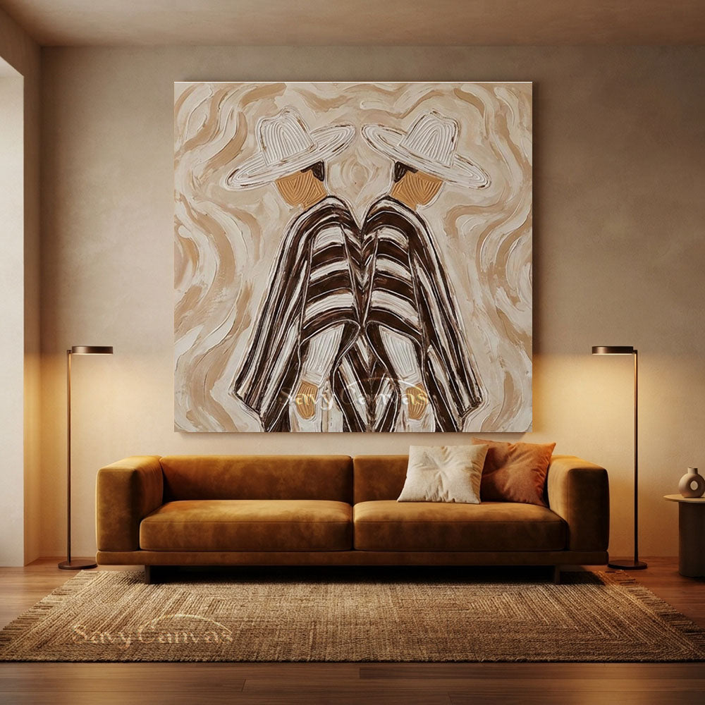 Abstract Two Cowboys Brown Oil Painting #ZC 006