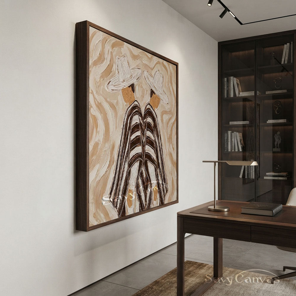 Abstract Two Cowboys Brown Oil Painting #ZC 006