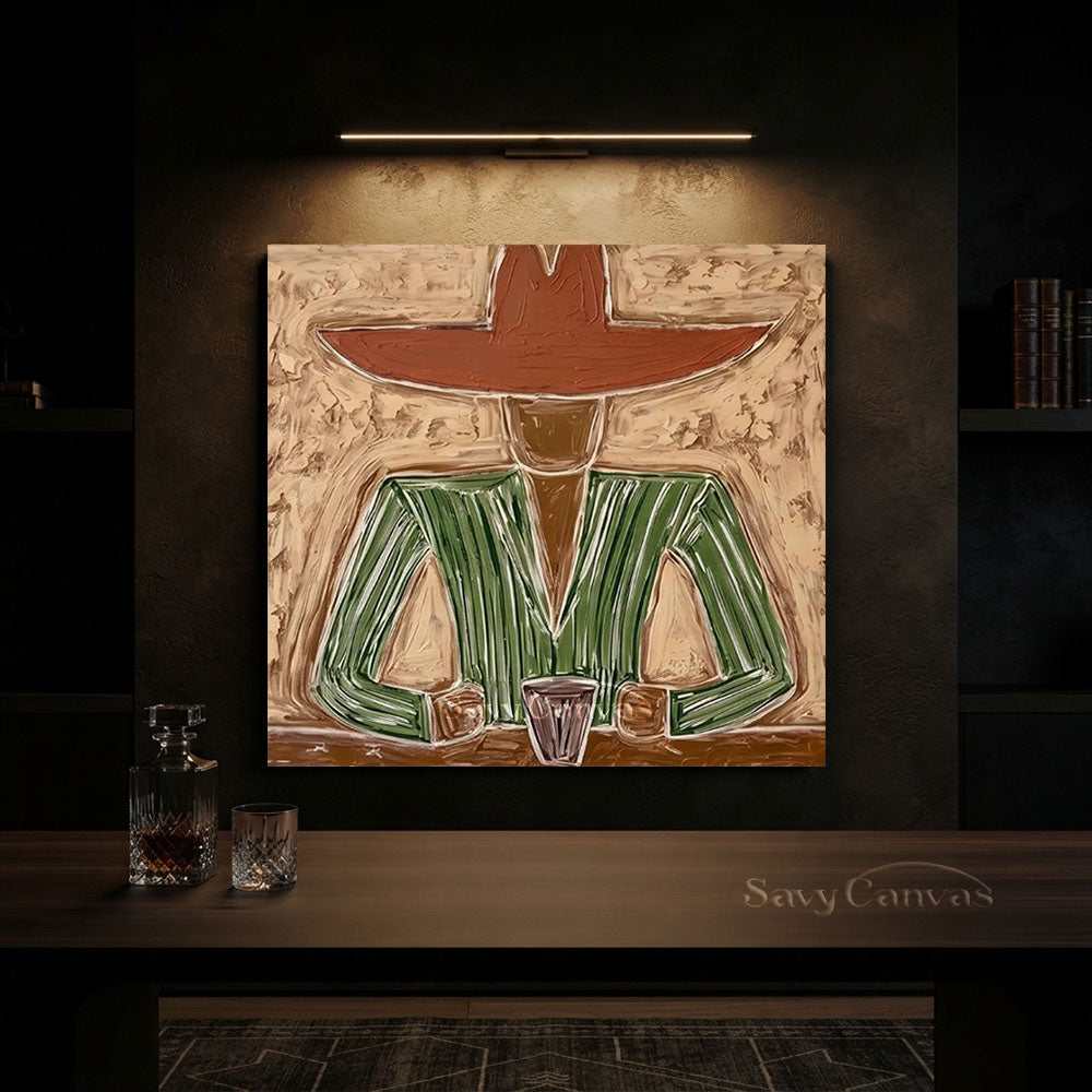 Handmade Modern Abstract Cowboy Portrait Brown Oil Painting #ZC 007