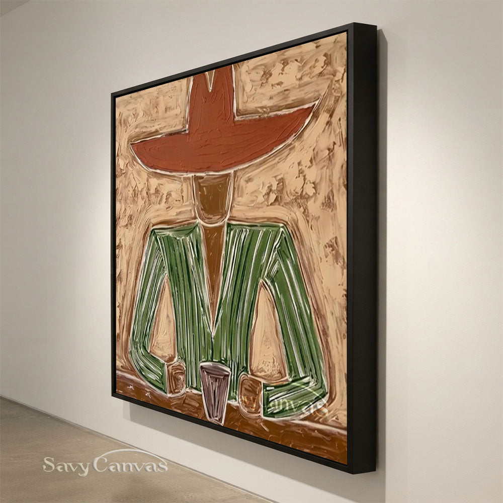 Handmade Modern Abstract Cowboy Portrait Brown Oil Painting #ZC 007