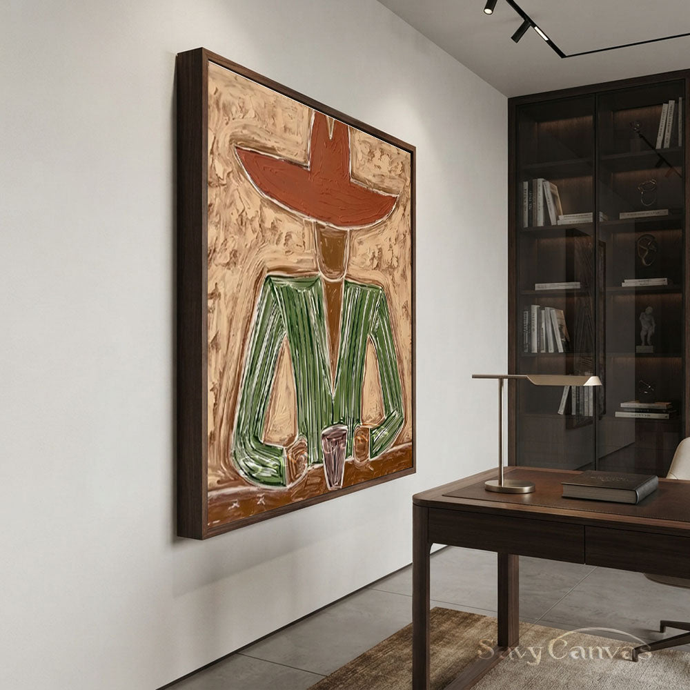 Handmade Modern Abstract Cowboy Portrait Brown Oil Painting #ZC 007