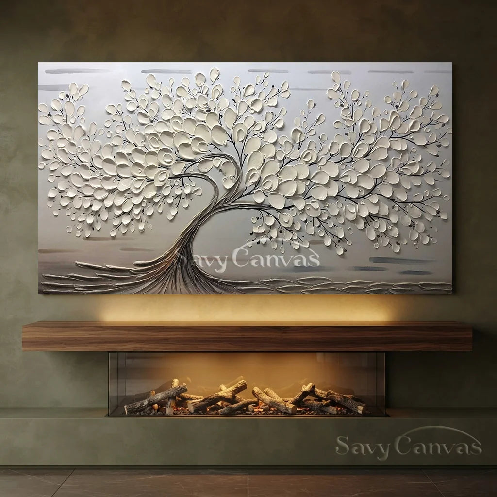 Oversized Abstract Tree Painting | Beige Textured Horizontal Wall Art Decor #ZZ 142