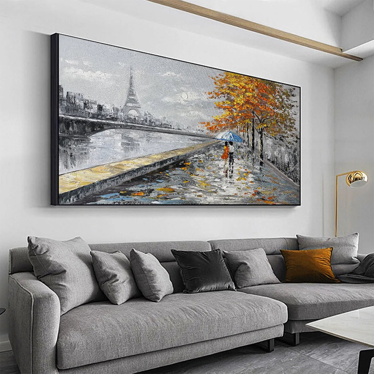 Paris Painting Couple with Umbrella | Eiffel Tower Wall Art #AA 084