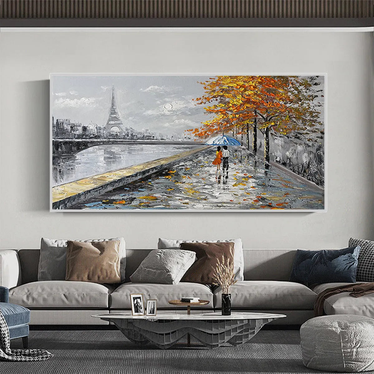 Paris Painting Couple with Umbrella | Eiffel Tower Wall Art #AA 084