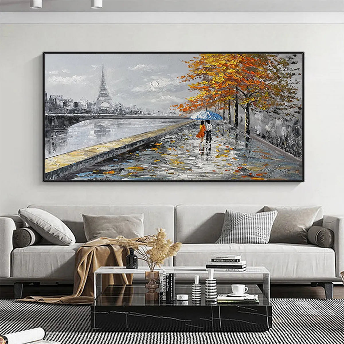 Paris Painting Couple with Umbrella | Eiffel Tower Wall Art #AA 084