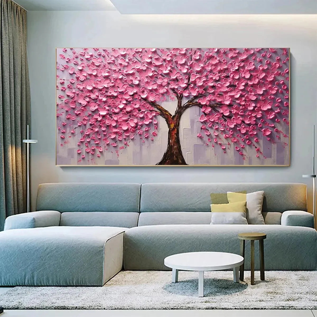 Blooming Pink Cherry Blossom Canvas | Panoramic Sakura Art #AA 343