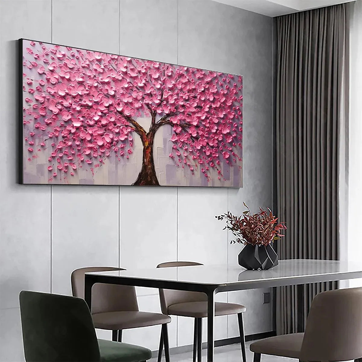 Blooming Pink Cherry Blossom Canvas | Panoramic Sakura Art #AA 343