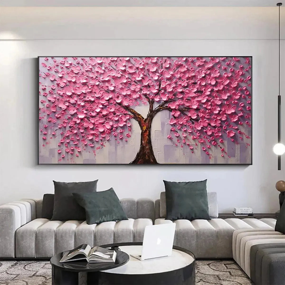 Blooming Pink Cherry Blossom Canvas | Panoramic Sakura Art #AA 343