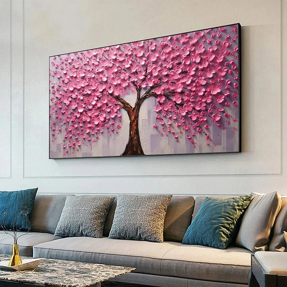 Blooming Pink Cherry Blossom Canvas | Panoramic Sakura Art #AA 343