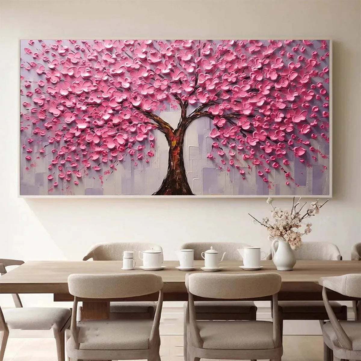 Heavy Impasto Pink Tree Oil Painting | 3D Texture Wall Art