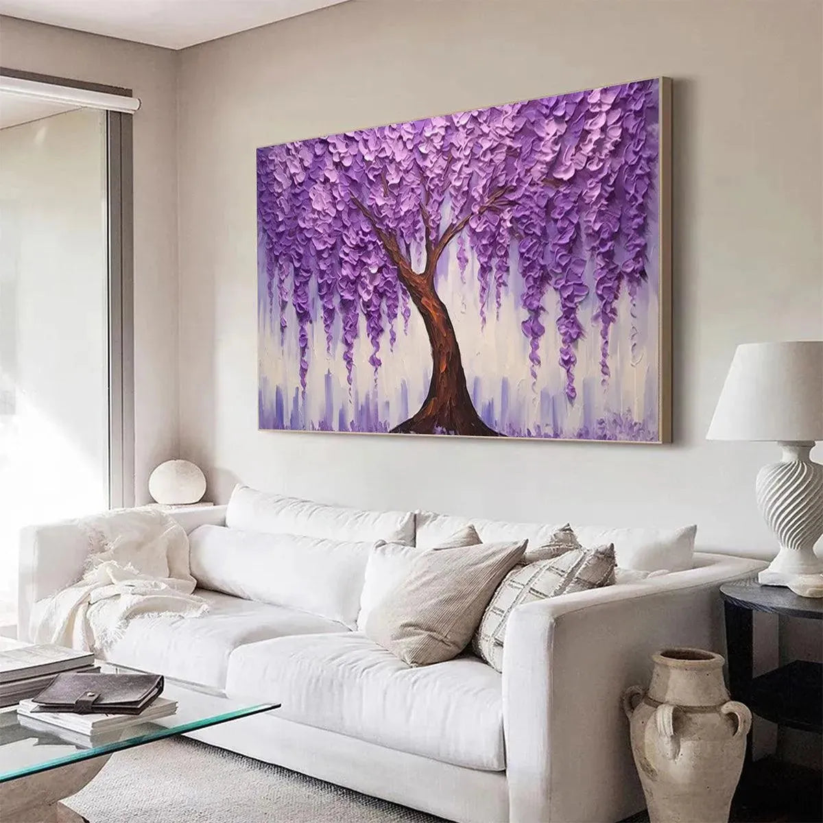 Purple Wisteria Tree Canvas Wall Art | Panoramic Landscape #AA 356