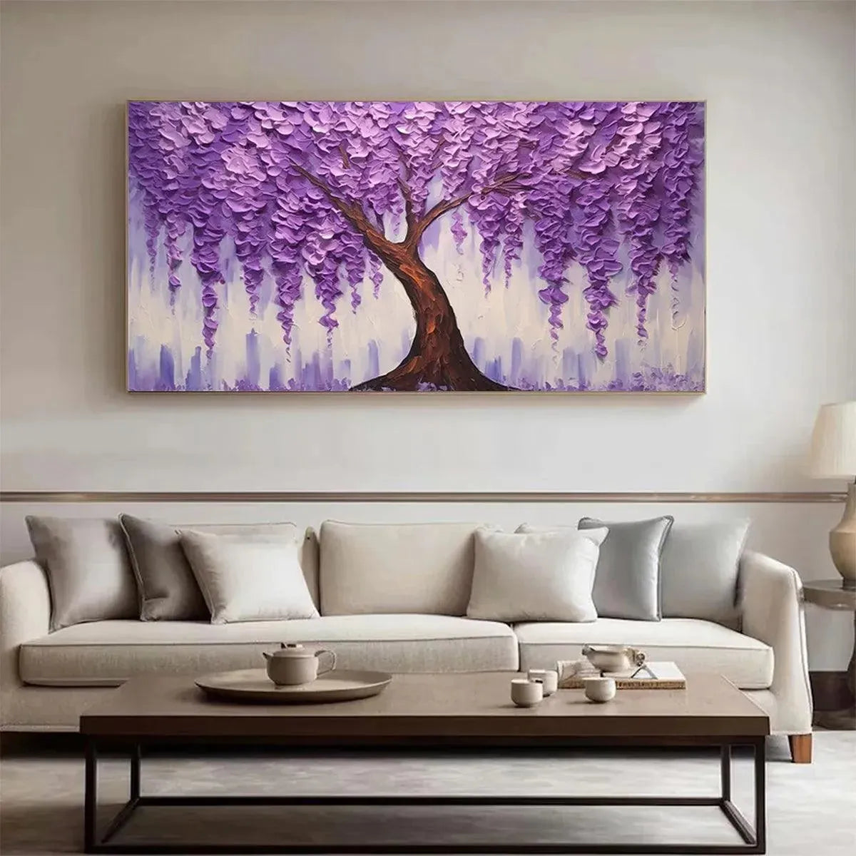 Purple Wisteria Tree Canvas Wall Art | Panoramic Landscape #AA 356