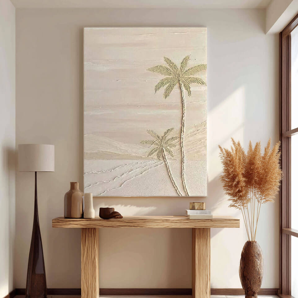 Beige Boho Palm Tree Wall Art | Minimalist Neutral Canvas #AA 410