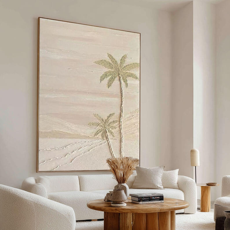 Beige Boho Palm Tree Wall Art | Minimalist Neutral Canvas #AA 410