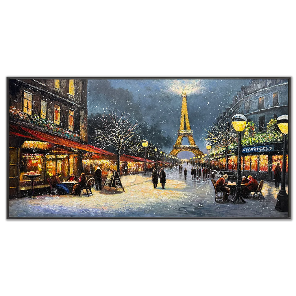 Paris Winter Night Snow Painting, Modern Romantic City #TB 081