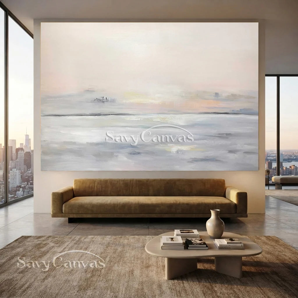 Pastel Seascape Oil Painting - Tranquil Ocean & Sky Wall Art #JJ 003