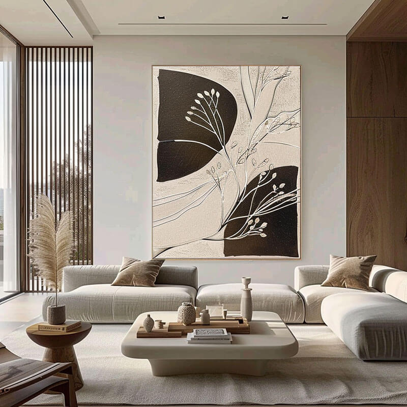 Black and Beige Abstract Wall Art | Minimalist Neutral Canvas #AA 411