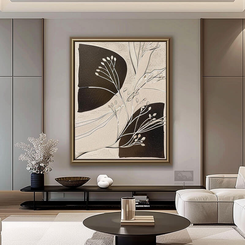 Black and Beige Abstract Wall Art | Minimalist Neutral Canvas #AA 411