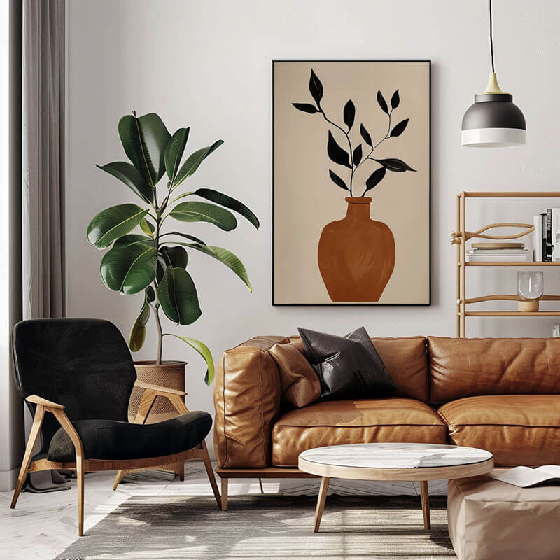 Japandi Style Vase Art | Earth Tone Botanical Painting #AA 052