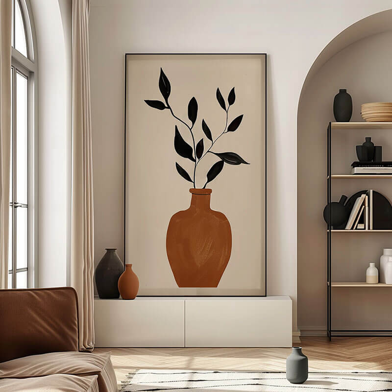 Japandi Style Vase Art | Earth Tone Botanical Painting #AA 052