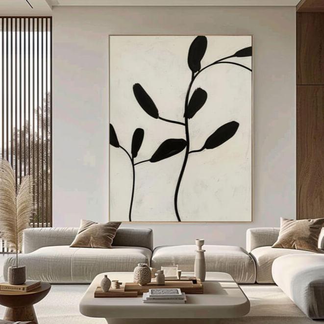 Japandi Style Botanical Wall Art | Black & White Decor
