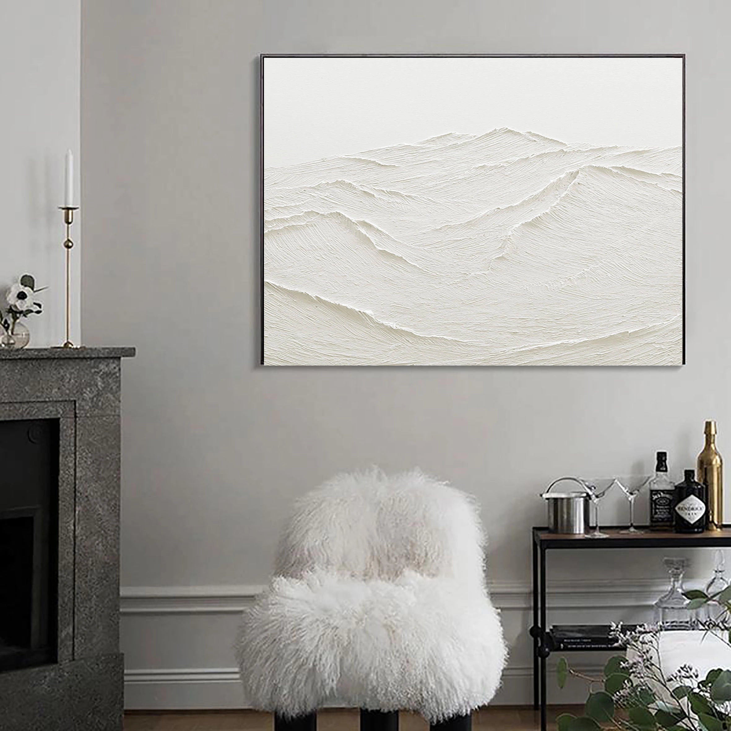 Hand-Crafted Plaster Wall Art - White Textured Minimalist Painting #JJ 363