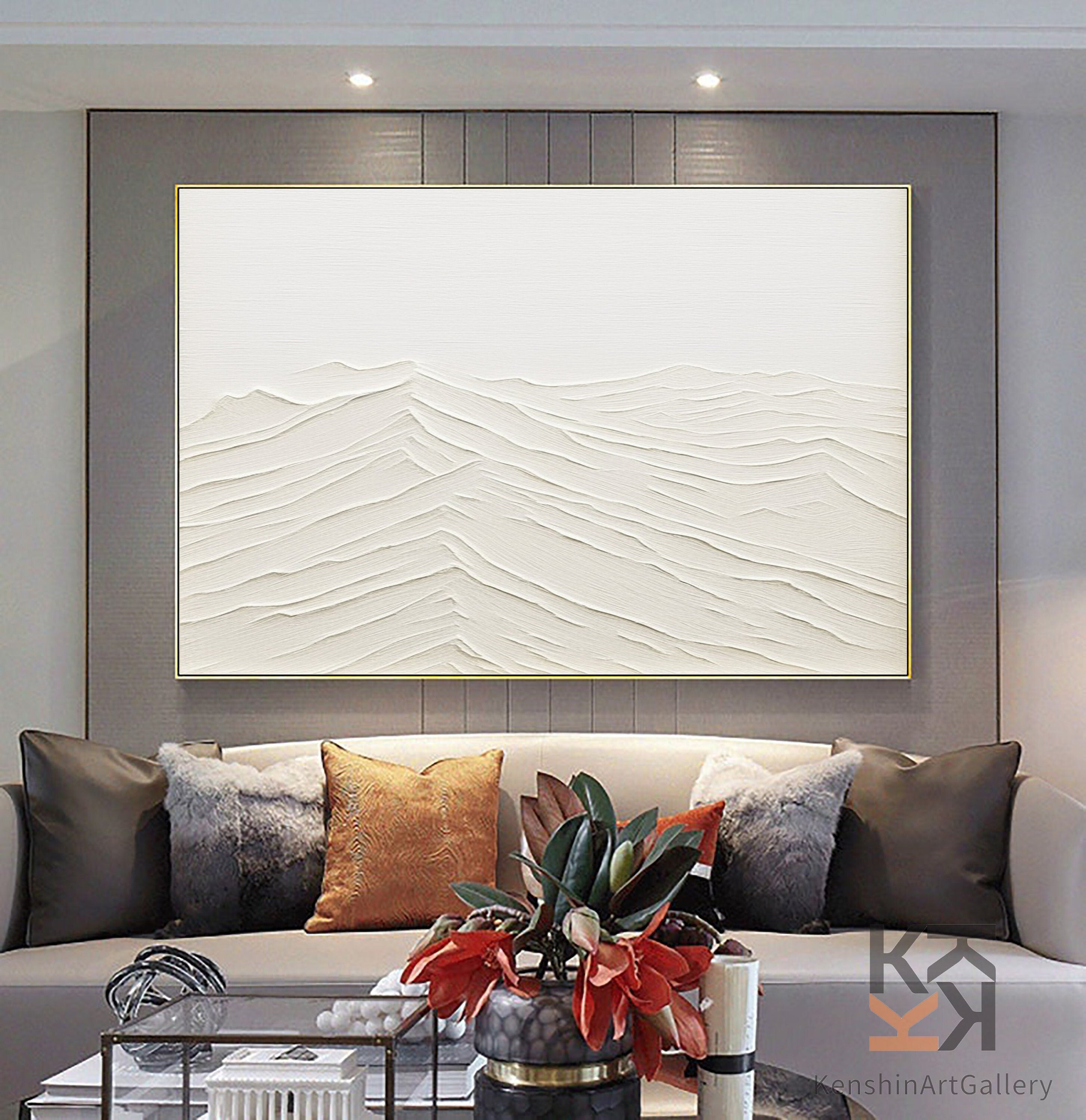 Textured White Wall Art - Serene Modern Hand-Painted Canvas