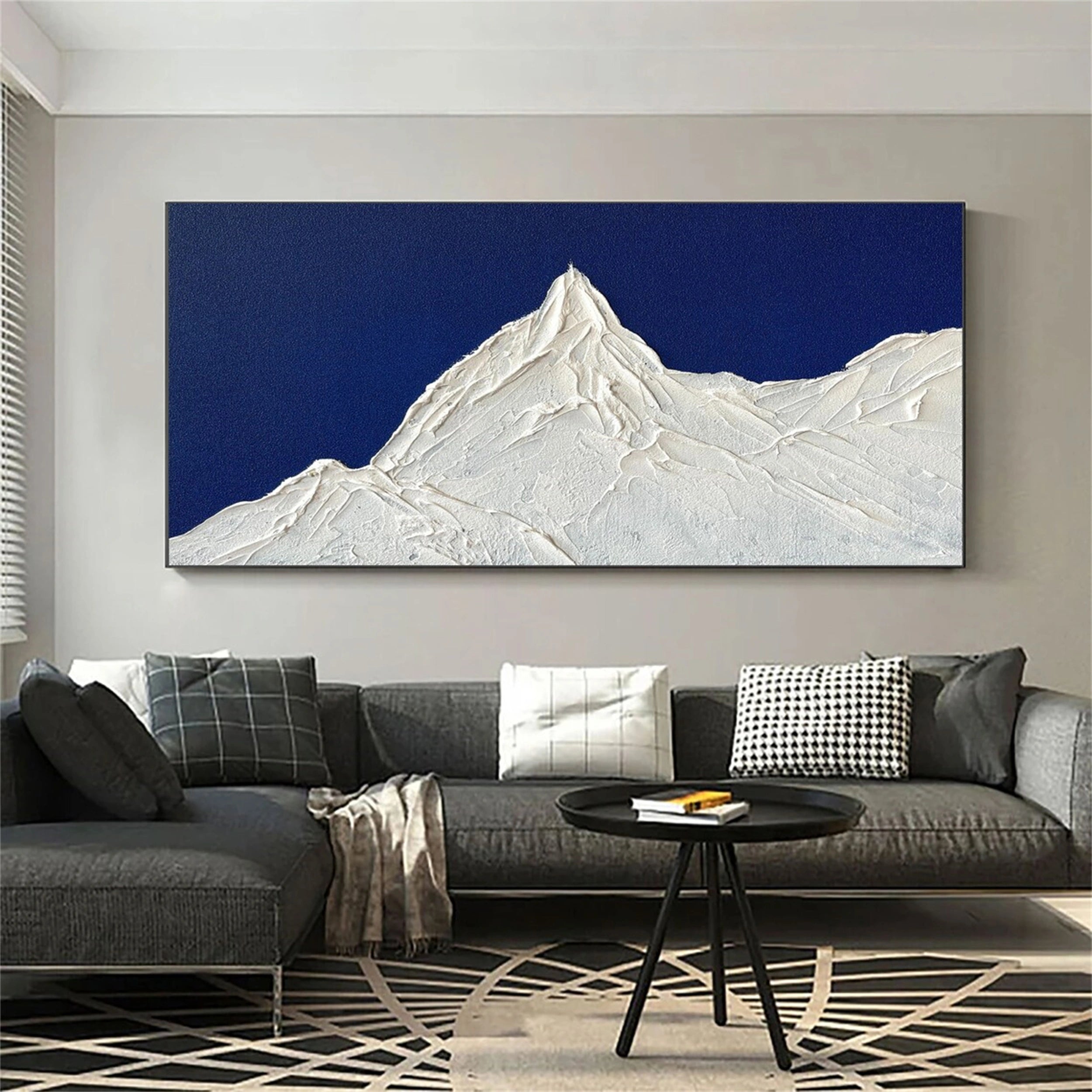 Textured Mountain & Blue Sky Oil Painting | Modern Minimalist Art #JJ 384