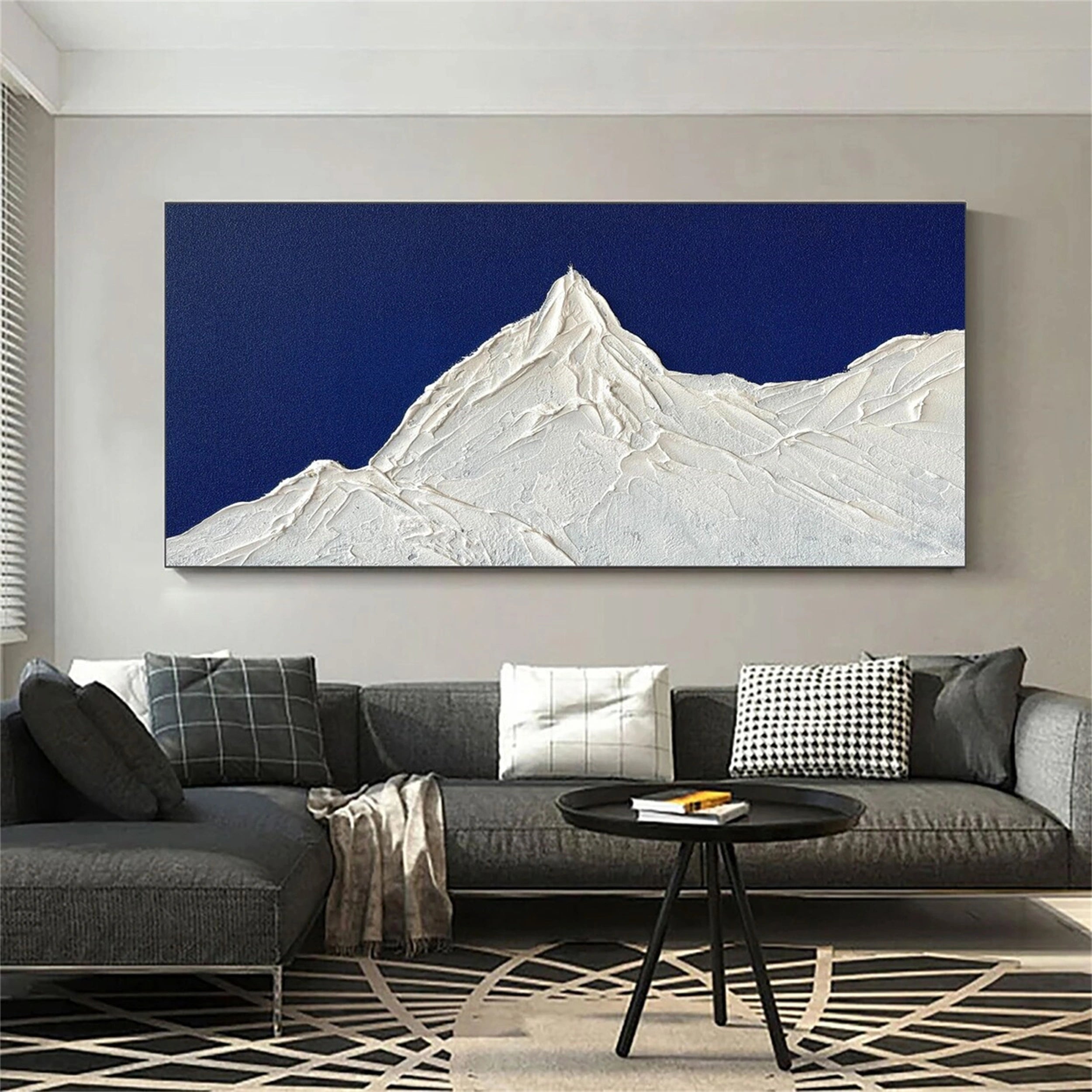 Textured Mountain & Blue Sky Oil Painting | Modern Minimalist Art #JJ 384