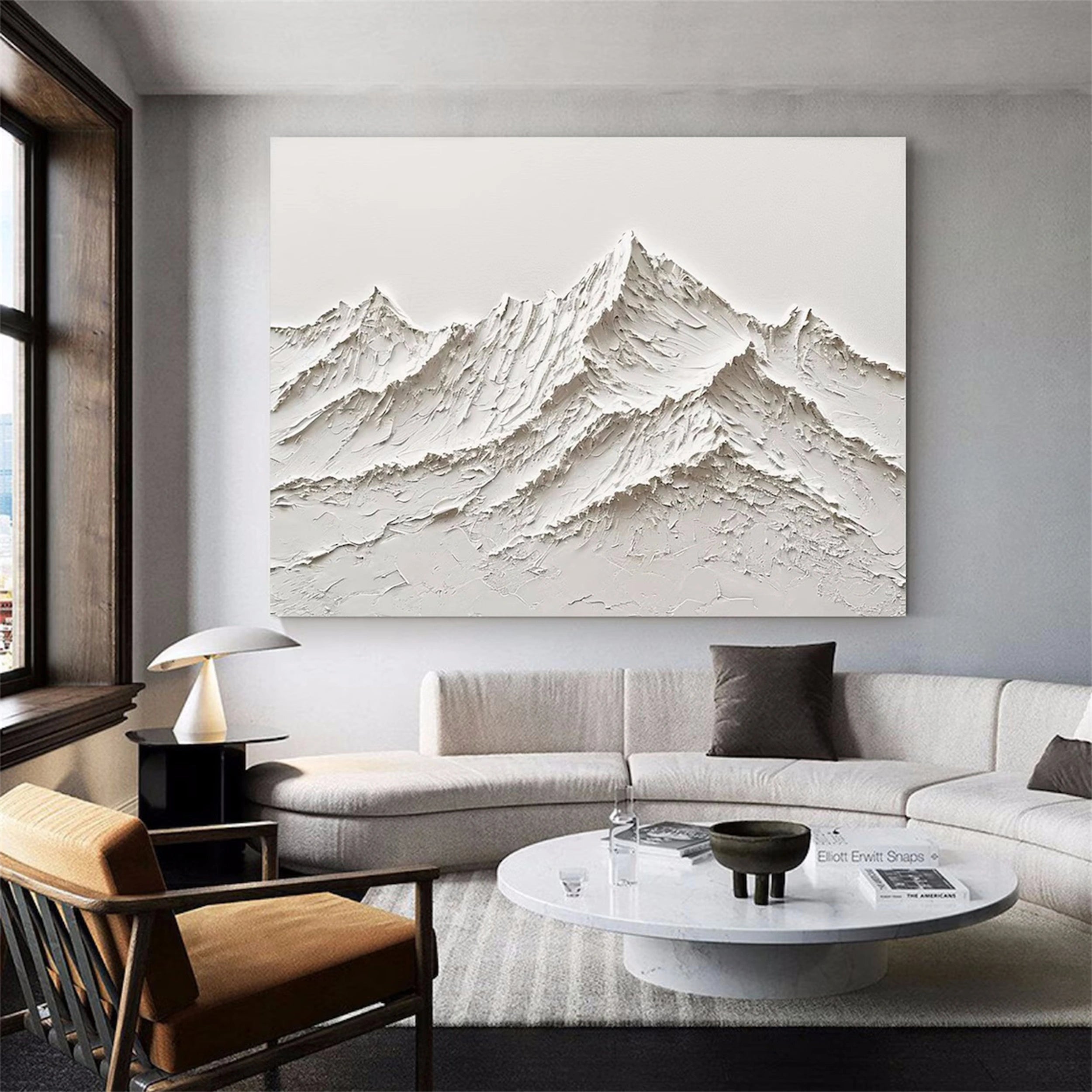3D White Mountain Landscape Abstract - Textured Dimensional Oil Painting #JJ 108