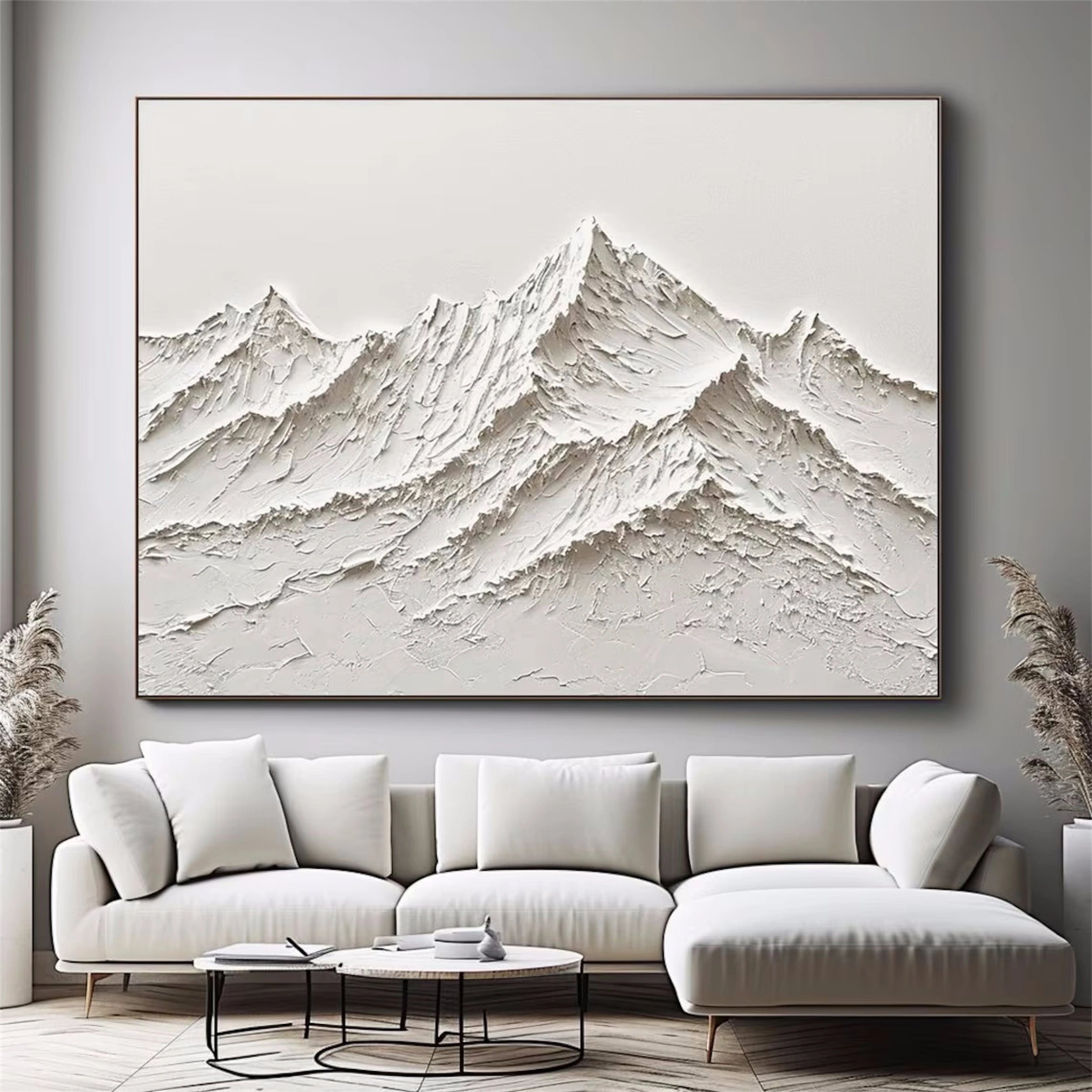 Modern White Rolling Hills Art - Textured Landscape Wall Decor